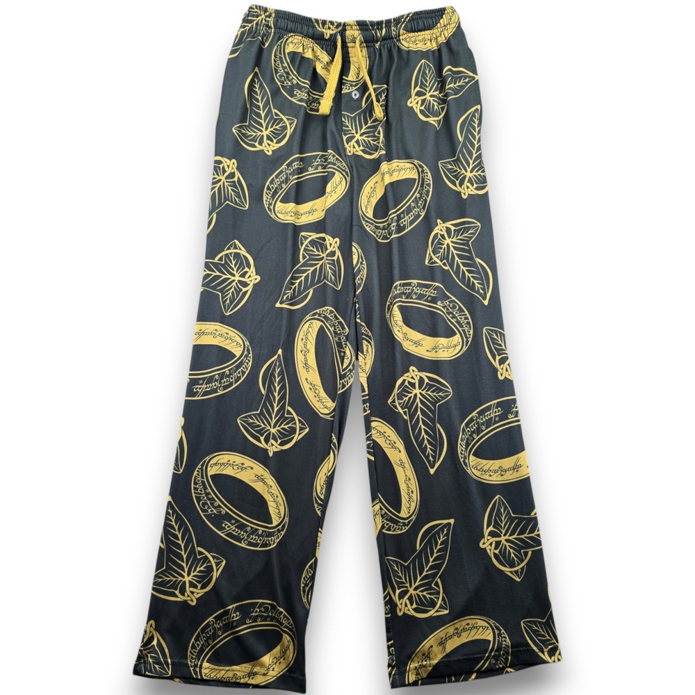 Lord of the Rings BoxLunch Sleep Pants Small Black Gold One Ring Leaf Polyester